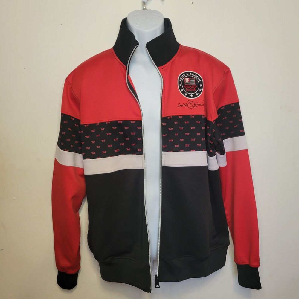 Smith & Graham Men's Track Jacket Full Zip Red Black White Size‎ Large Pre-Owned
